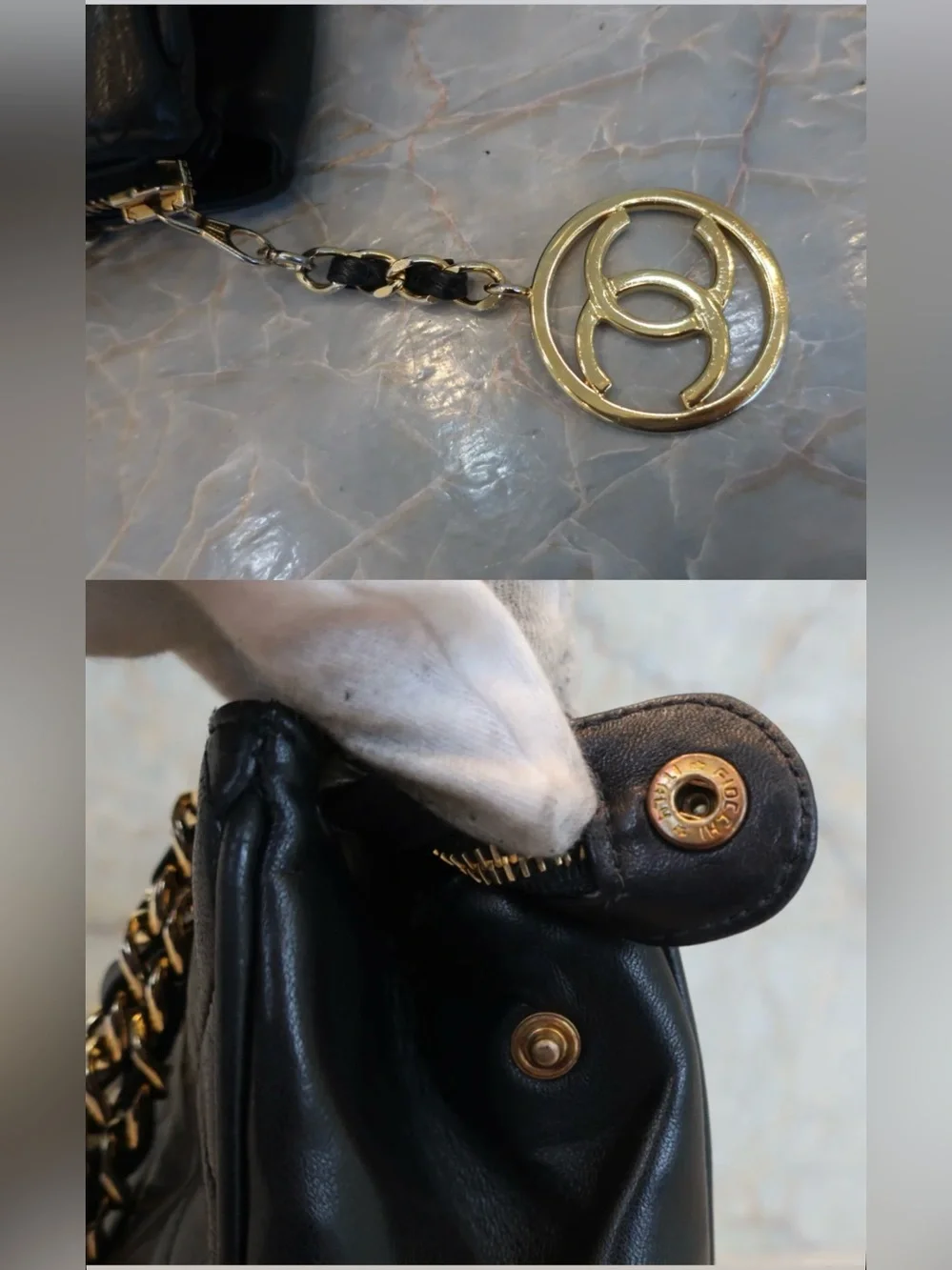Authentic CHANEL quilted lambskin leather classic charm CC mini tote